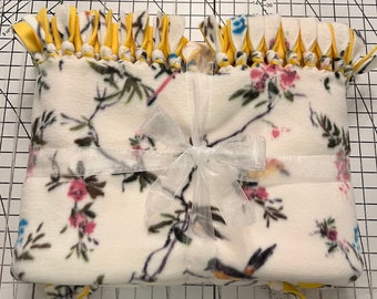Birds In The Garden Handmade Double Thick Fleece Tie Blanket 52" x 80"