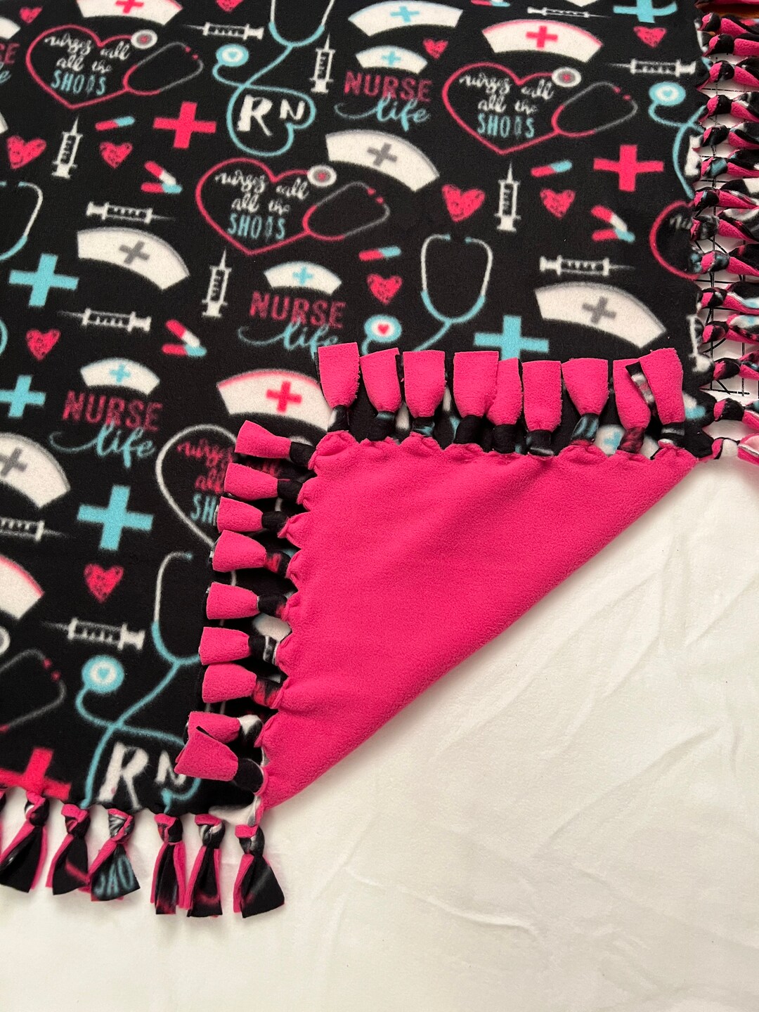 Nurses Call the Shots Hand Made Double Thick Fleece Tie / Throw Blanket