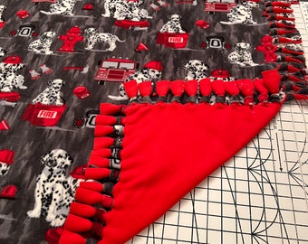 Fire Rescue Dalmatians Handmade Double Thick Fleece Tie Blanket 52" x 80"