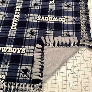 Dallas Cowboys Plaid Handmade Double Thick Fleece Tie Blanket With Gray Back