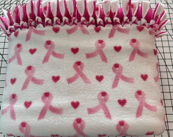 Pink Ribbon Breast Cancer Awareness Handmade Double Thick Fleece Tie Blanket 52" x 80"