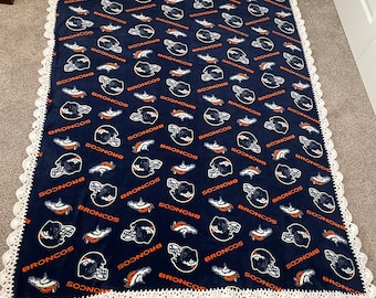 Denver Broncos Fleece Throw Blanket with Crocheted Border