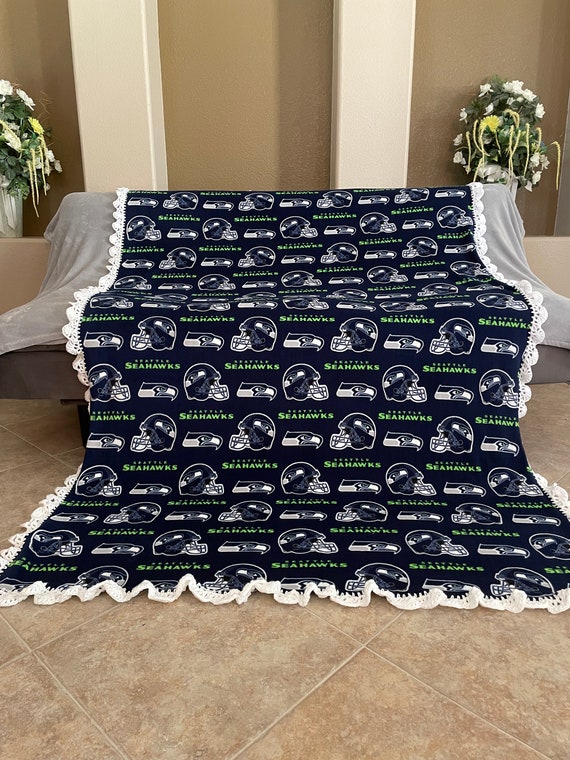 Seattle Seahawks Fleece Throw Blanket With Crocheted Border Etsy