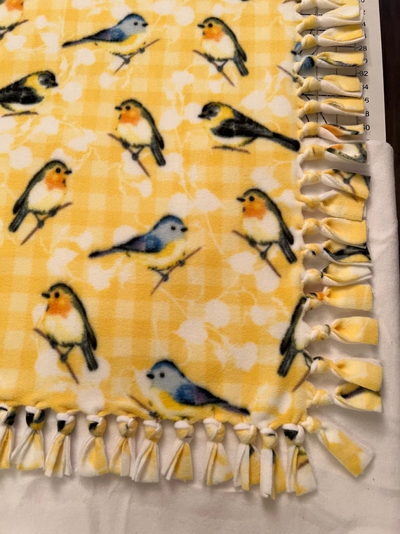 Spring Birds on Gingham Handmade Double Thick Fleece Tie Throw Blanket 52 X 80 Etsy
