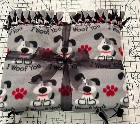 I Woof You Handmade Double Thick Fleece Tie Blanket 52