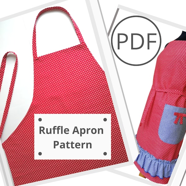Ruffle Cooking Apron Pattern PDF, Easy Sewing Adult Ruffle Apron For Women PDF, With Pockets, From Cotton Fabric, Plus Size