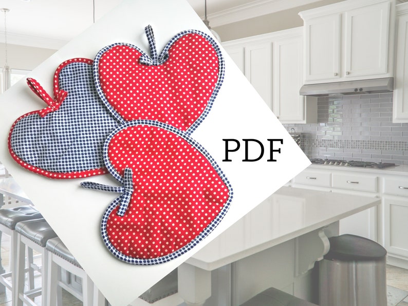 Heart Pot Holders Easy Sewing Pattern, Oven Mitt Kitchen Gifts Tutorial PDF, How to Make Thank