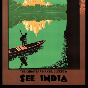 See India The Chattar Manzil Lucknow Umbrella Palace Travel Vintage Poster Repro