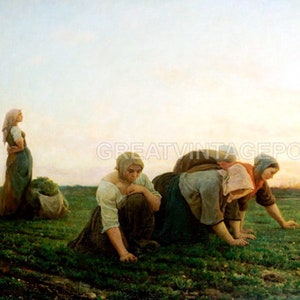 The Weeders Twilight Women Pulling Up Weeds 1868 Painting By Jules Breton Repro
