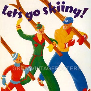Ski Winter Family Let&#39;s Go Skiing Snow Train New Haven Usa Vintage Poster Repro