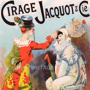 Cirage Jacquot Cie Clowns Pierrot Circus Show Paris French Vintage Poster Repro