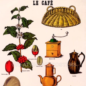 Le Cafe Coffee Beans Pot Grinder Coffemaker French Vintage Poster Repro