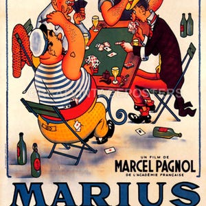 Marius Raimu French Film Men Playing Cards Game Movie Vintage Poster Repro
