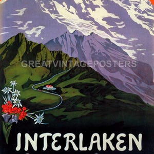 Interlaken Mountain Switzerland Swiss Alps Tourism Travel Vintage Poster Repro