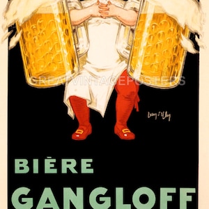 Biere Gangloff Waiter With Two Big Beer Mug Pitcher French Vintage Poster Repro