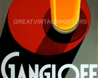 Glass Pilsner Ale Light Beer Gangloff Art Deco Alcohol Fine Vintage Poster Repro