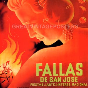 1950 Valencia Spain Fallas San Jose Fiestas Spanish Travel Vintage Poster Repro