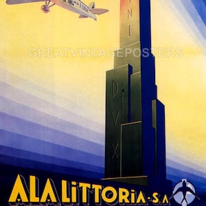 Airplane Ala Littoria Italian Airline Mussolini Dvx Travel Vintage Poster Repro