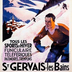 St Gervais Les Bains Mt D&#39;arbois Skiing Sports Snow France Vintage Poster Repro