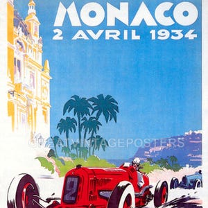 1934 Monaco Grand Prix Automobile Racing Street Car Race Vintage Poster Repro