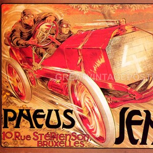 Bruxelles Pneus Senatzy Red Car Road Racing Rally Vintage Poster Repro