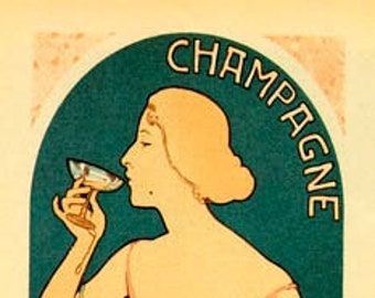 Champagne Jules Mumm Reims Lady Drinking French Paris Vintage Poster Repro