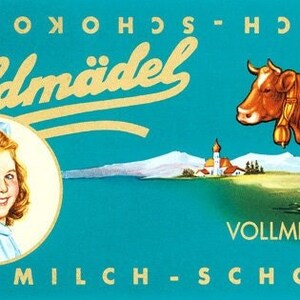 Reproducción de cartel vintage alemán de chocolate con leche de vaca Vollmilch Schokolade