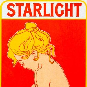 Póster vintage francés de niña bañándose en una bañera redonda con jabón Starlight Savon