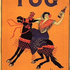 French Gipsy Woman Riding Black Horse Tog Quinquina Drink Vintage Poster Repro