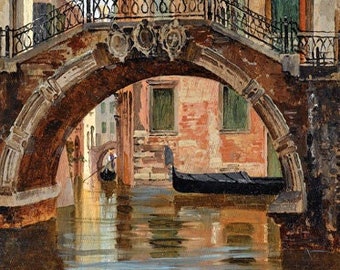 Pont sur un canal de Venise Venise Italie Peinture d'Antonietta Branseis Repro