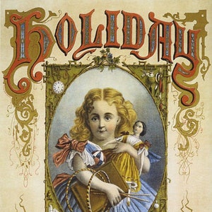 Regalos de vacaciones, niña, muñeca, juguetes, libro, póster vintage, reproducción