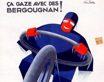 Bicycle Bike Motorcycle Pneus Bergougnan Tires Speed Cycles Vintage Poster Repro