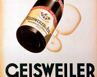 1919 Geisweiler Sparkling Wine Bottle Bourgogne French Vintage Poster Repro