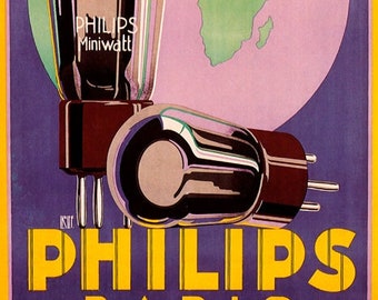 Philips Radio Valves Globe World Sound Miniwatt Advertising Vintage Poster Repro