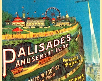 Reproduction d'affiche vintage Palisades Amusement Park New Jersey York Broadway Zeppelin