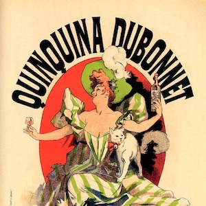 Lady And White Cat Quinquina Dubonnet Aperitif Cheret 1895 Vintage Poster Repro