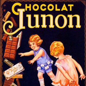 Reproducción de póster vintage francés de Chocolate Junon Chocolate Girls Children