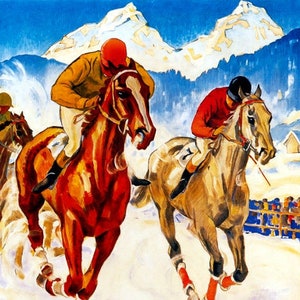 White Turf St Moritz Switzerland Horse Race On Snow Vintage Poster Repro