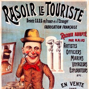 Man Shaving Razor Barber Shop Rasoir Le Touriste French Vintage Poster Repro