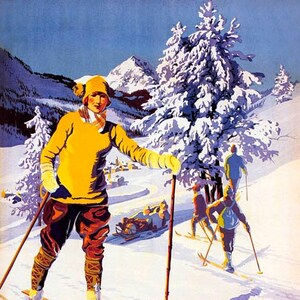 Italy Ski Bobsled Winter Sport Dolomiti Cortina D&#39;ampezzo Vintage Poster Repro