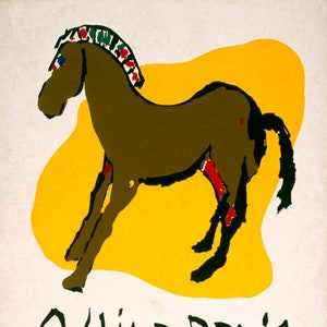 Reproducción de póster vintage de pintura de caballos de arte infantil