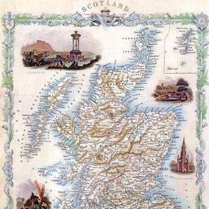 1800&#39;S Map Scotland Europe Edinburgh Shinty Perthy Bird Eye View Fine Art Repro