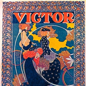 Victor Bicycle Women Riding Lightweight Bike Flowers Vintage Poster Repro