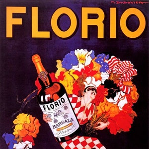 Clown Pierrot Bouquet Of Flowers Florio Marsala S.O.M Italy Vintage Poster Repro