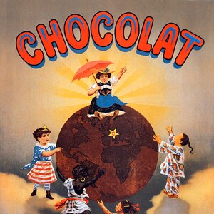Póster vintage de Chocolate Suchard Children Around The World con globo de chocolate