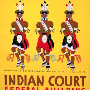 1939 Pueblo Turtle Dancers From Indian Painting New Mexico Vintage Poster Repro