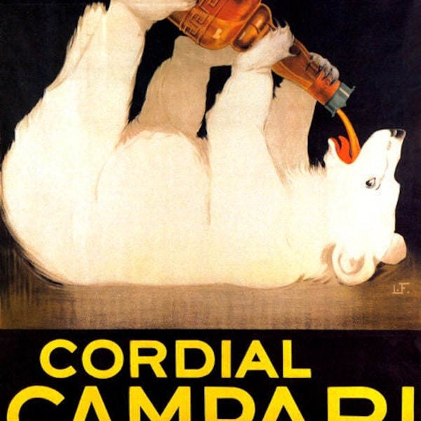 Cordial Campari White Bear Drinking Alcohol Italia Italy Vintage Poster Repro