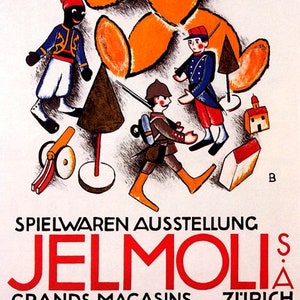 Tienda de juguetes para niños de Jelmoli Zurich: póster vintage de El osito de peluche Soldado de hojalata