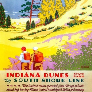 Indiana Dunes State Park South Shore Line Seagull Travel Vintage Poster Repro