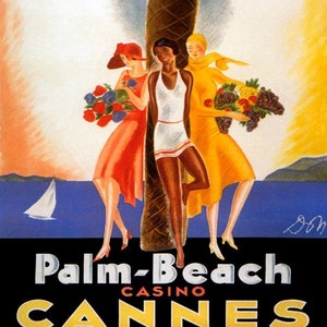 Póster vintage de viaje de primavera, verano y otoño de Palm Beach Casino Cannes Girls